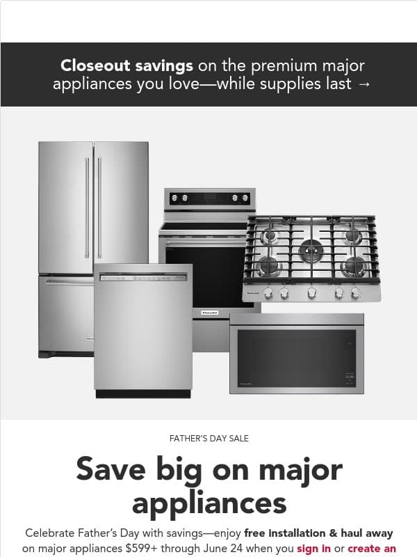 Still time to save on Father’s Day upgrades email from KitchenAid