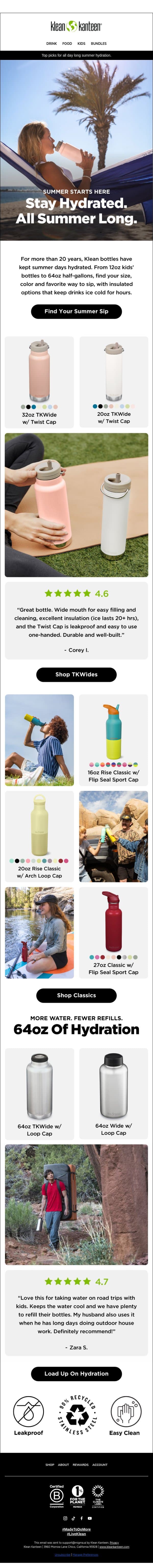 Stay Hydrated All Summer email from Klean Kanteen screenshot
