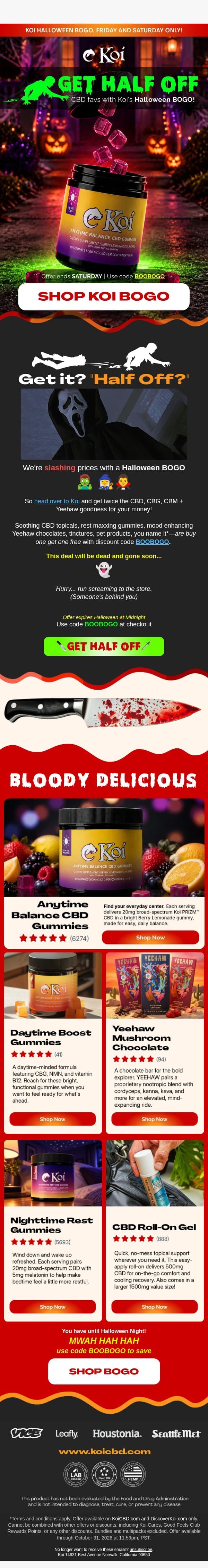 Run to Koi for Spooktacular BOGO! 🎃 email from Koi CBD screenshot