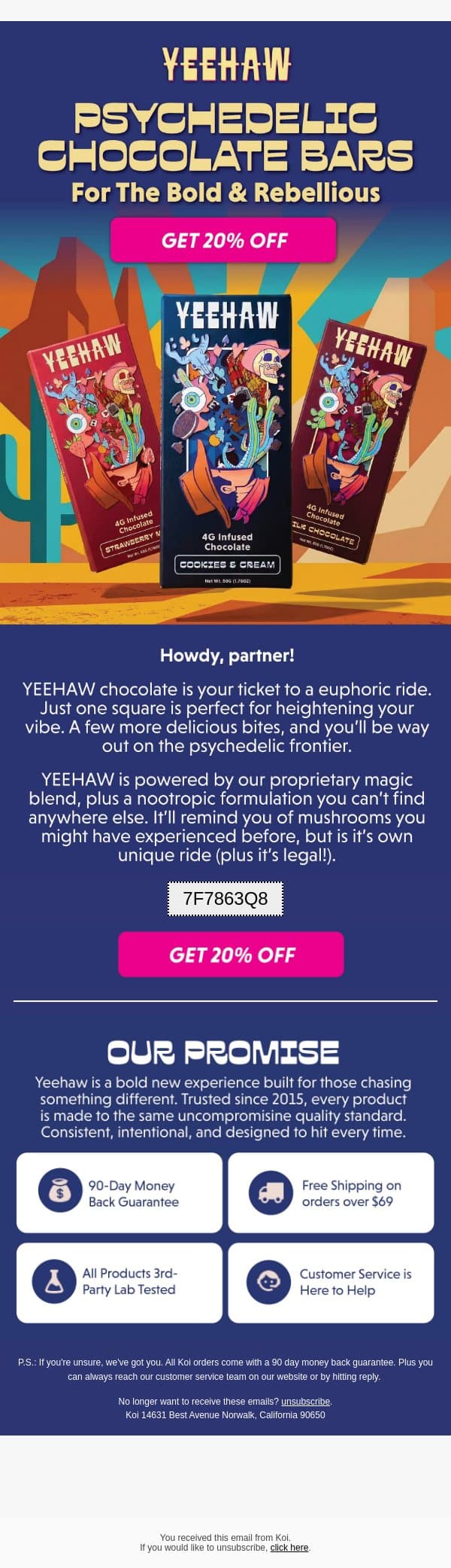 Your Yeehaw Adventure Starts Here 🤠 email from Koi CBD screenshot