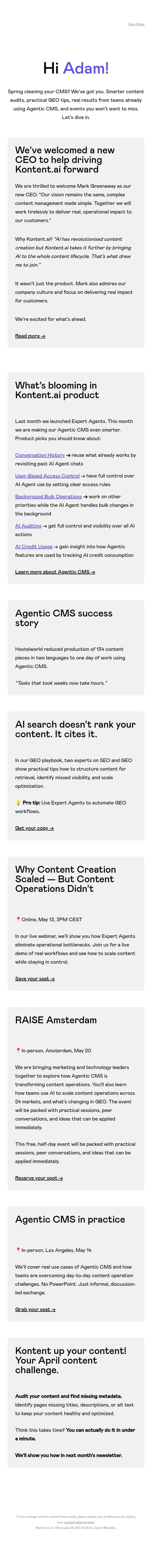Kontent.ai April picks email from Kontent.ai screenshot