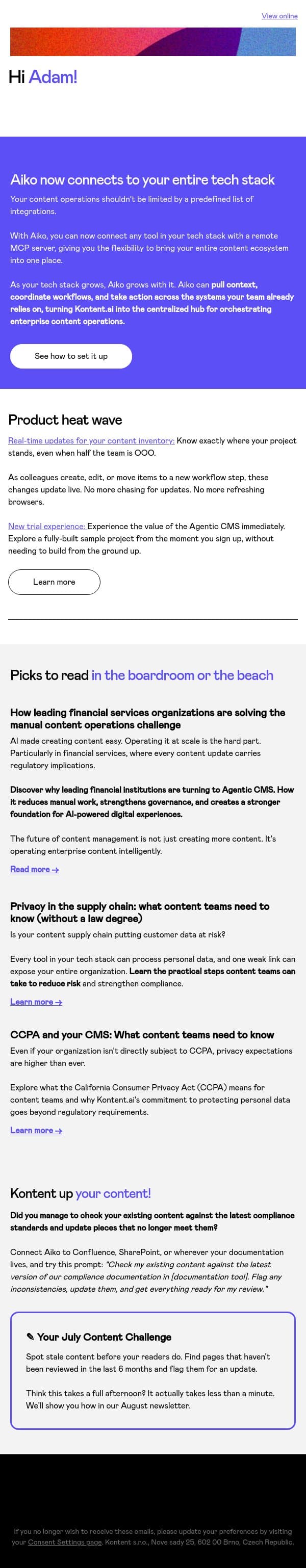 Kontent.ai July picks π email from Kontent.ai screenshot
