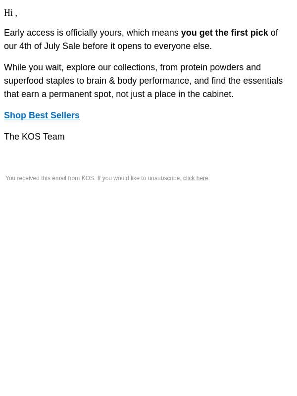 You’ve Made the List email from KOS screenshot