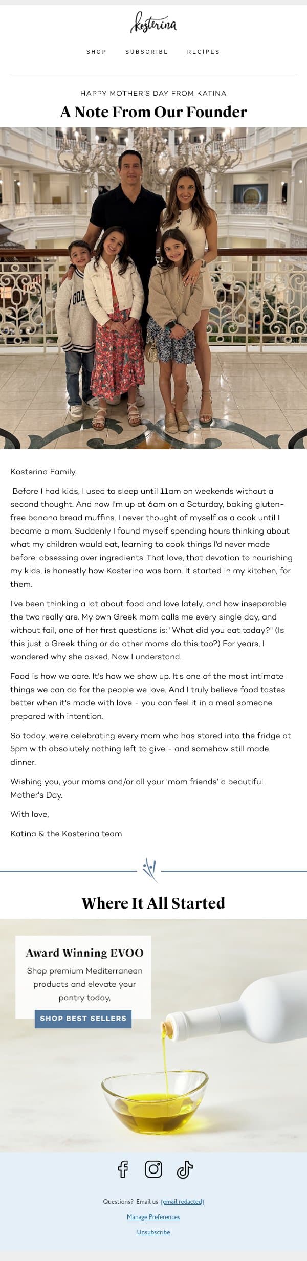 💌 A Note From Our Founder email from Kosterina screenshot