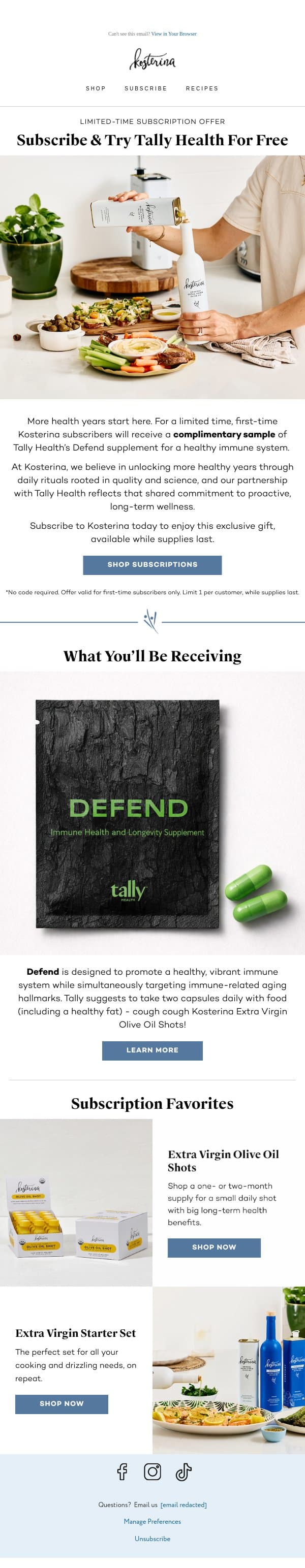 A Complimentary Gift with Your Subscription email from Kosterina screenshot