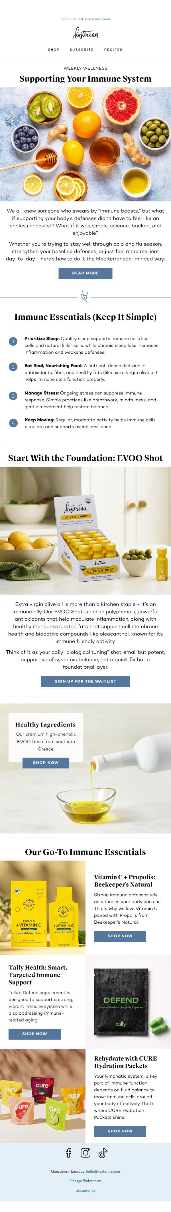 Weekly Wellness: Immune Health email from Kosterina screenshot