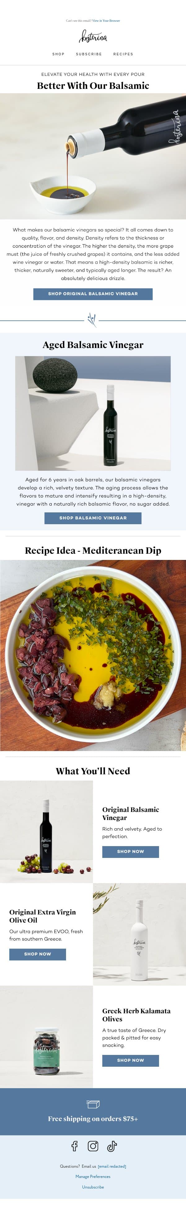 Not All Balsamic Is Created Equal email from Kosterina screenshot