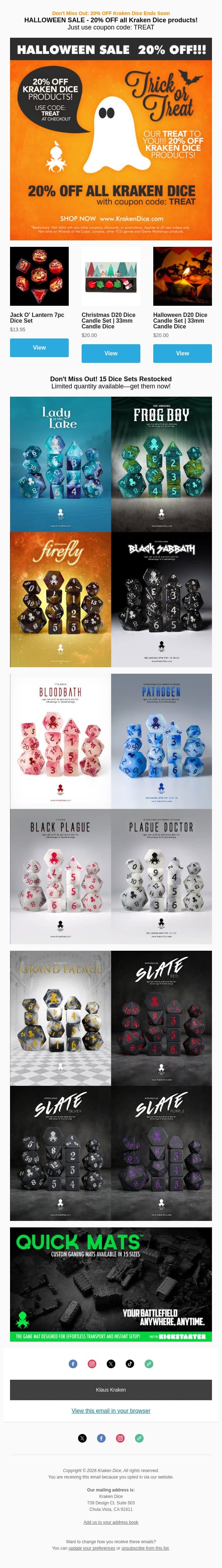 Don't Miss Out: 20% OFF Kraken Dice Ends Soon email from Kraken Dice screenshot