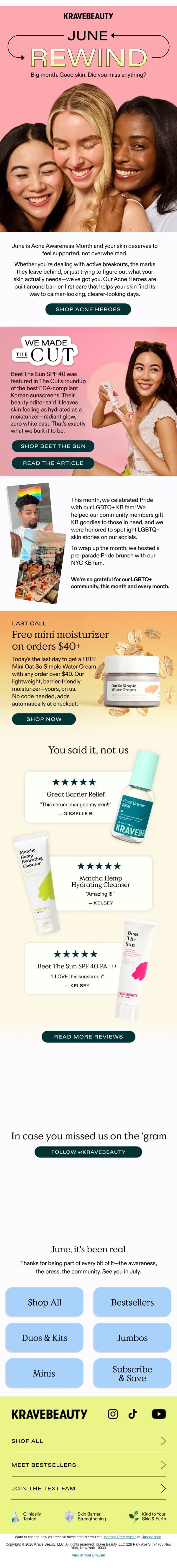 A lot happened this June—here's your recap email from KraveBeauty screenshot