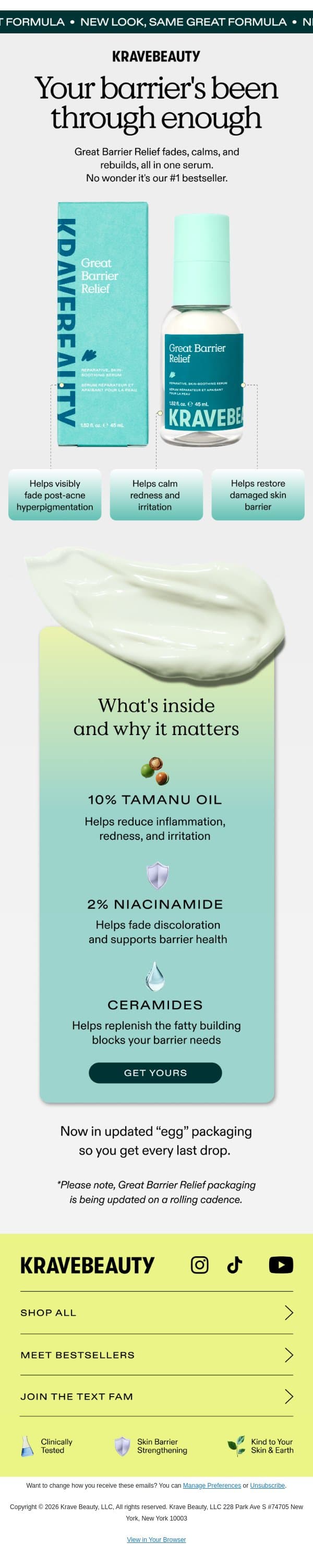 Your skin barrier called. It wants this. email from KraveBeauty screenshot