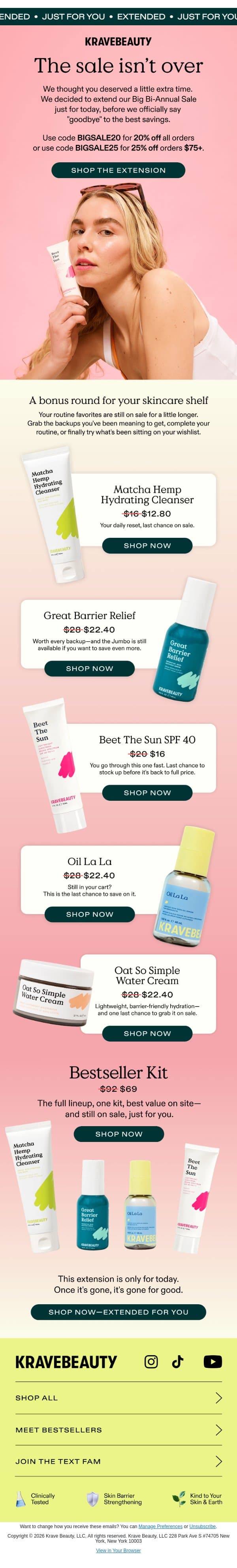 π Did you miss it? You get one more chance. email from KraveBeauty screenshot