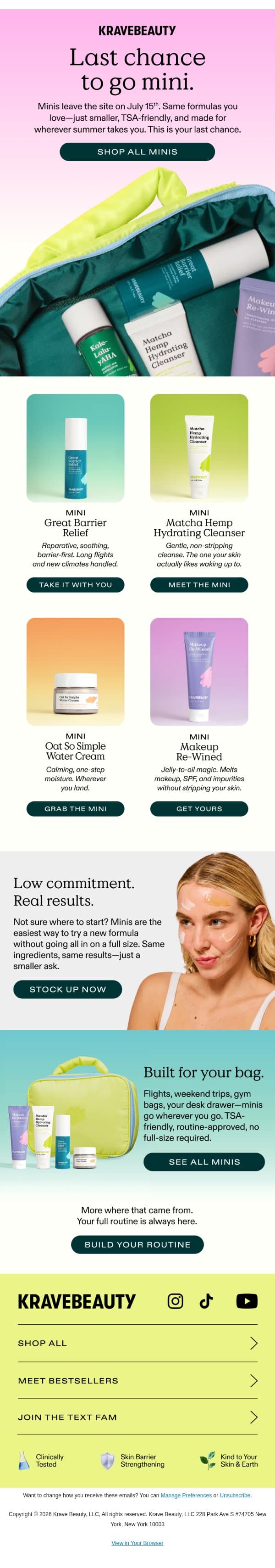 Last call: your carry-on routine is almost gone email from KraveBeauty screenshot