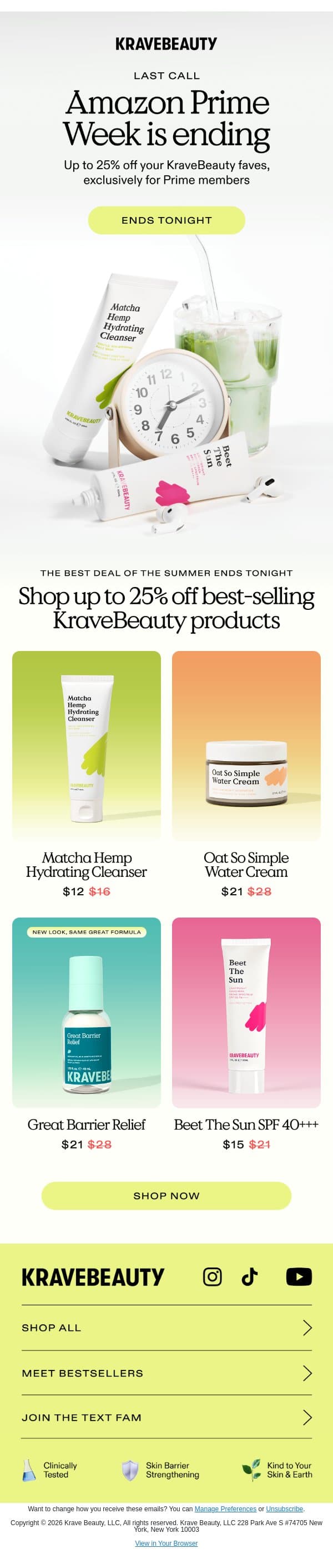 Last Call for KraveBeauty on Prime email from KraveBeauty screenshot