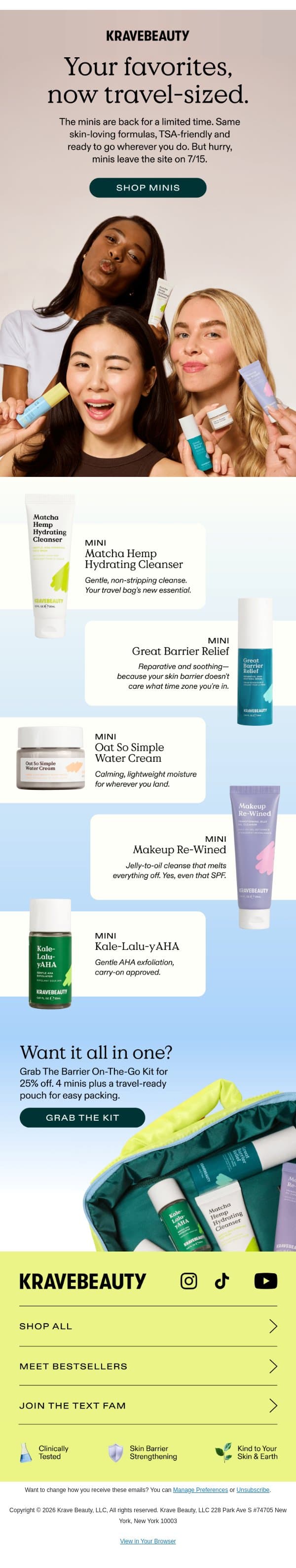Your Routine, But Make It Carry-On email from KraveBeauty screenshot