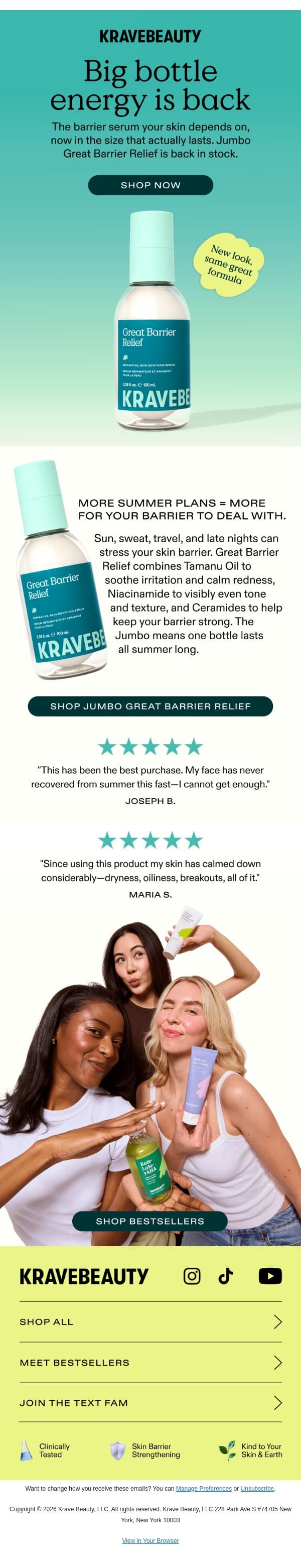 Good Things Come in Jumbo Sizes. email from KraveBeauty screenshot
