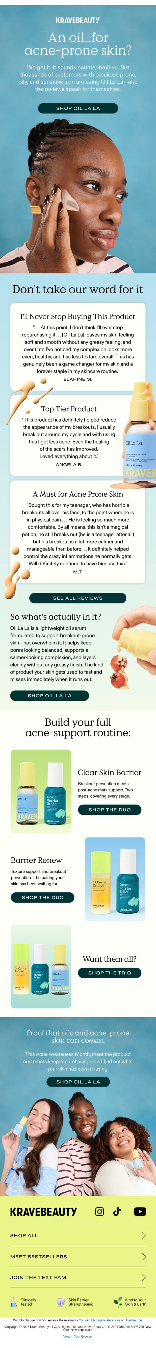 Breakout-prone skin + an oil serum = ๐ email from KraveBeauty screenshot