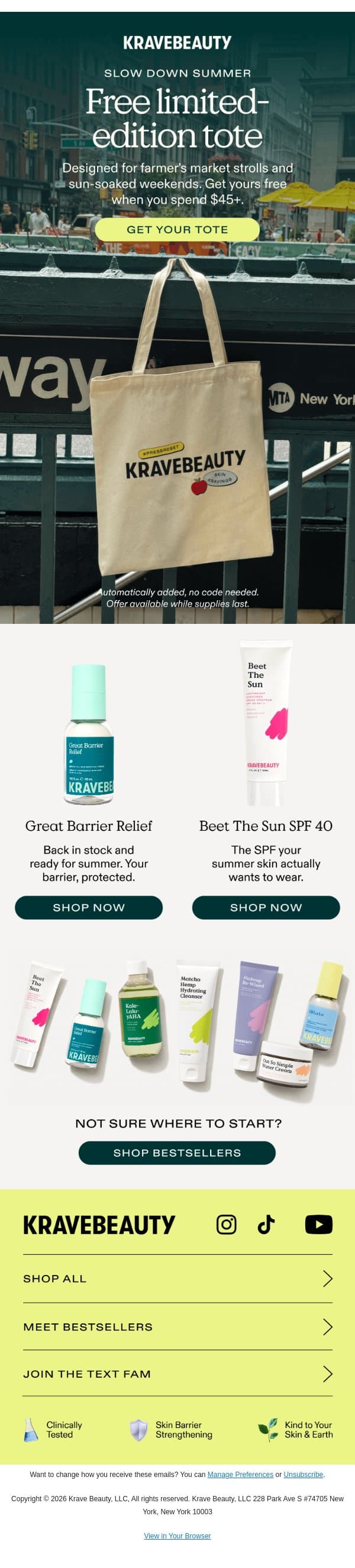 Free Tote Bag? Yes, Really 🛍️ email from KraveBeauty screenshot