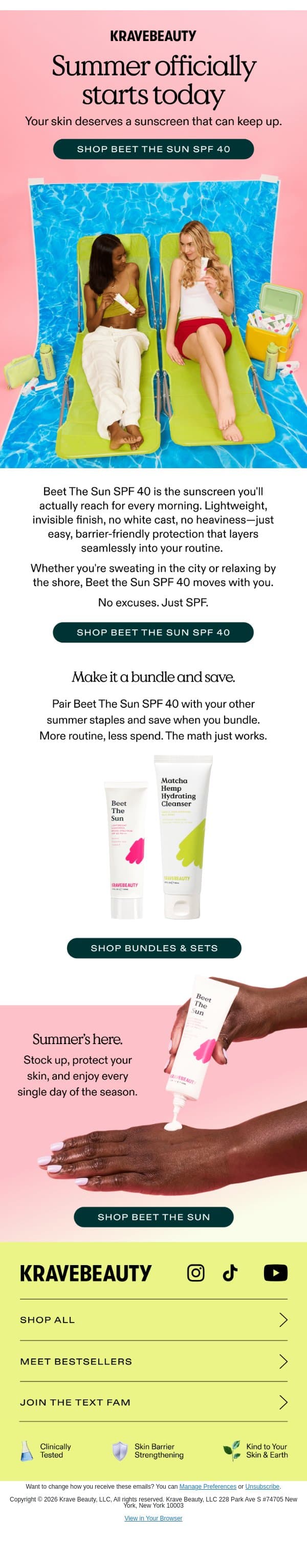 It’s the first day of summer. Don't forget your SPF 🌊 email from KraveBeauty screenshot