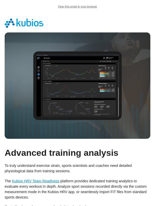 Precision training analysis with Kubios Team Readiness email from Kubios