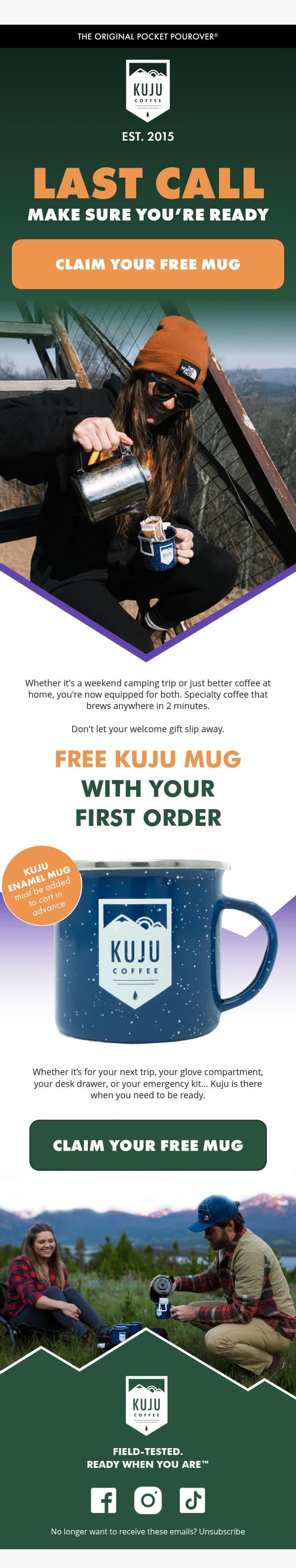 Your welcome offer is ending soon email from Kuju Coffee screenshot