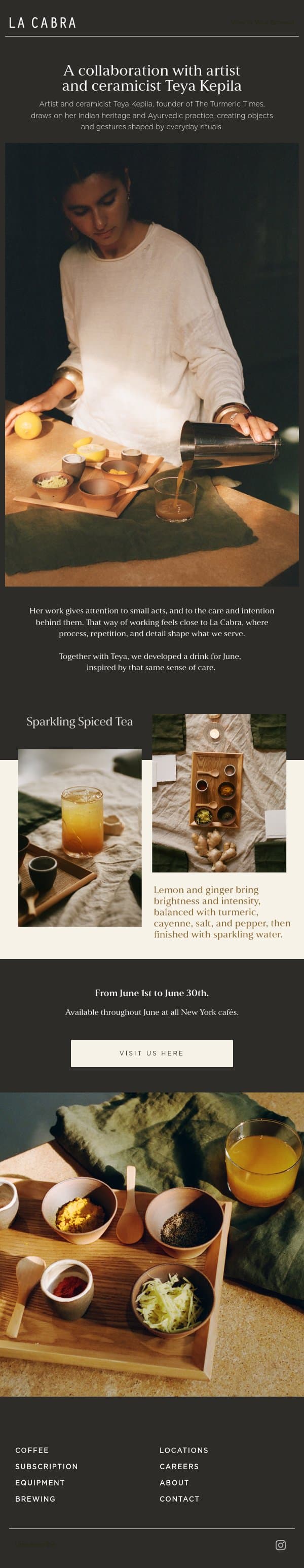 A collaboration with Teya Kepila email from La Cabra Coffee Roasters screenshot