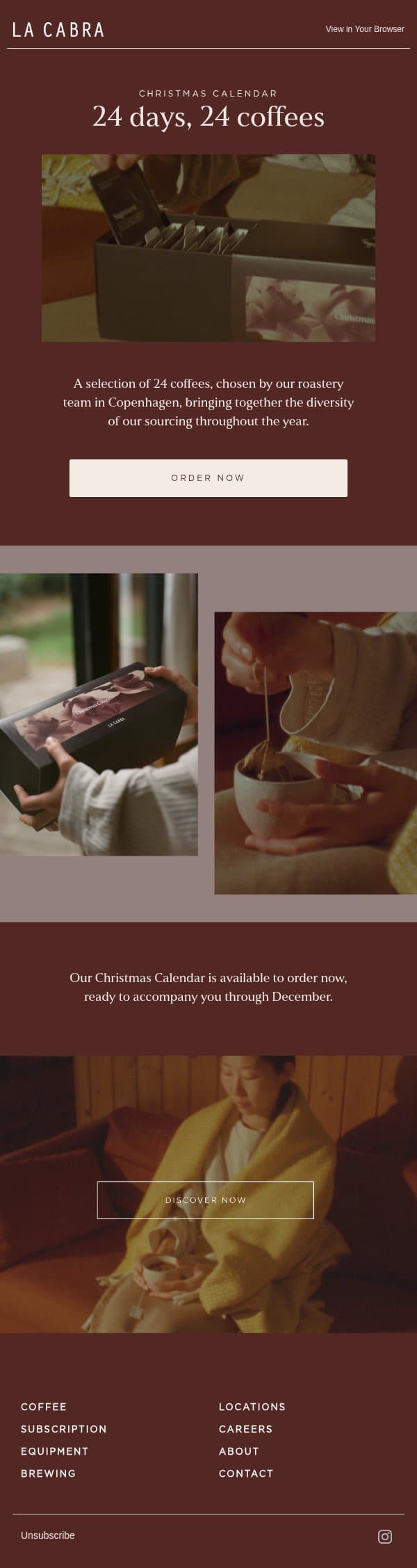 Order this year’s Christmas Calendar email from La Cabra Coffee Roasters screenshot