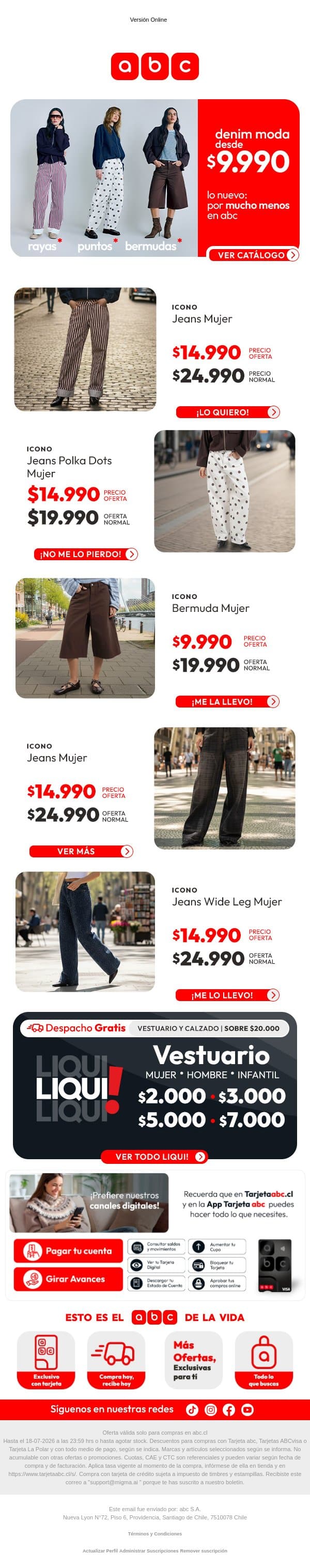 Denim desde $9.990 π email from La Polar screenshot