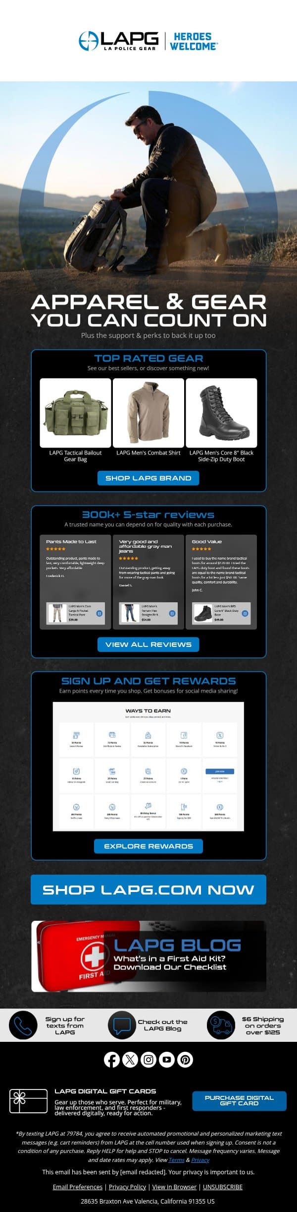 Apparel & gear you can count on email from LA Police Gear screenshot