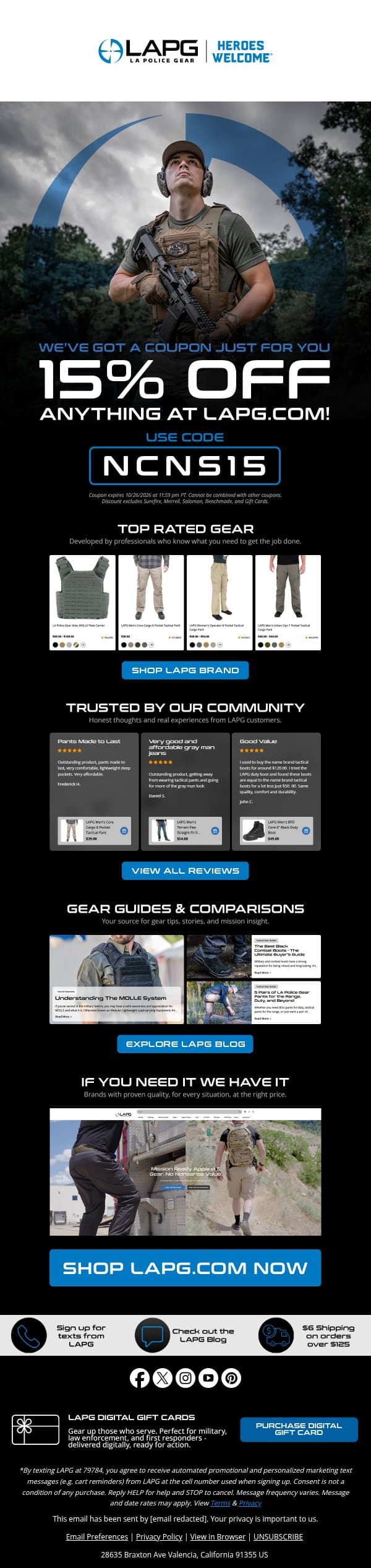 Hey, would you like a discount? email from LA Police Gear screenshot