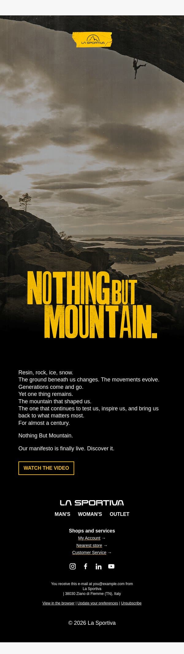 Nothing But Mountain email from La Sportiva screenshot