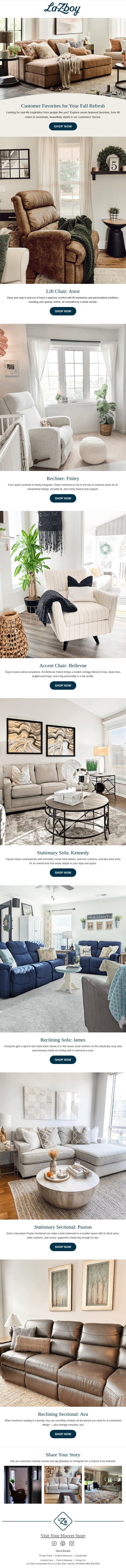 Take a Peek into 7 Homes! email from La-Z-Boy screenshot