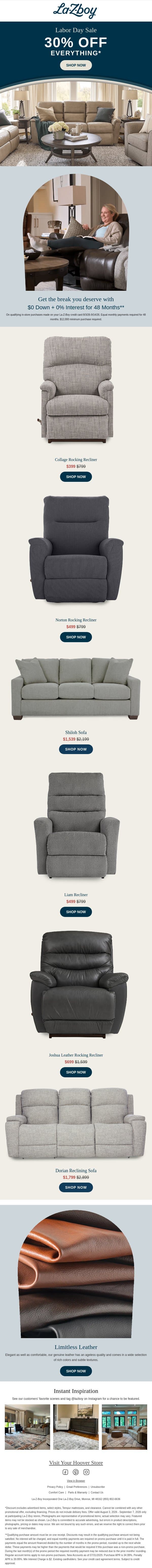 $399 Recliners! email from La-Z-Boy screenshot