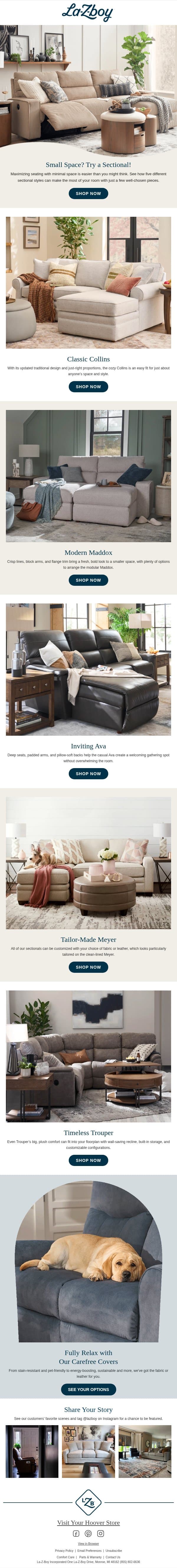 Five Small-Space Sectionals! email from La-Z-Boy screenshot