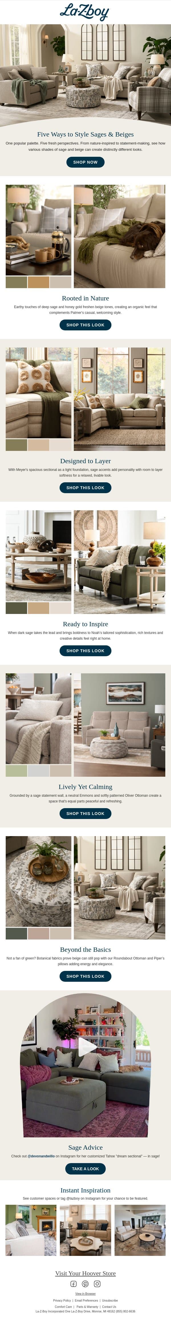 Sage & Beige in 5 Different Ways email from La-Z-Boy screenshot