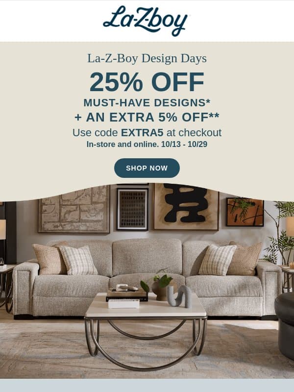 Your Home for the Holidays Starts Here! email from La-Z-Boy