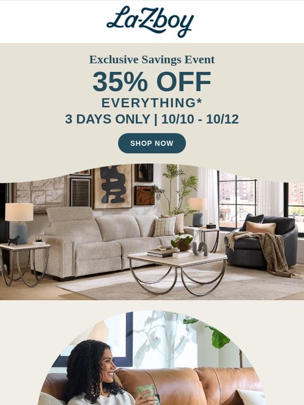 October 10-12 | Exclusive Savings Event email from La-Z-Boy