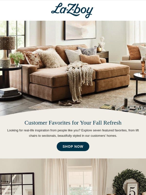 Take a Peek into 7 Homes! email from La-Z-Boy
