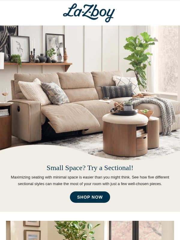 Five Small-Space Sectionals! email from La-Z-Boy