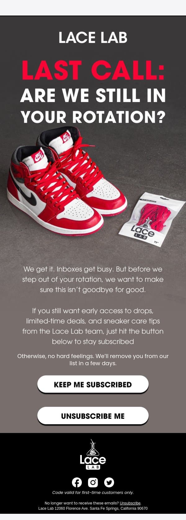 Is this really goodbye? email from Lace Lab screenshot