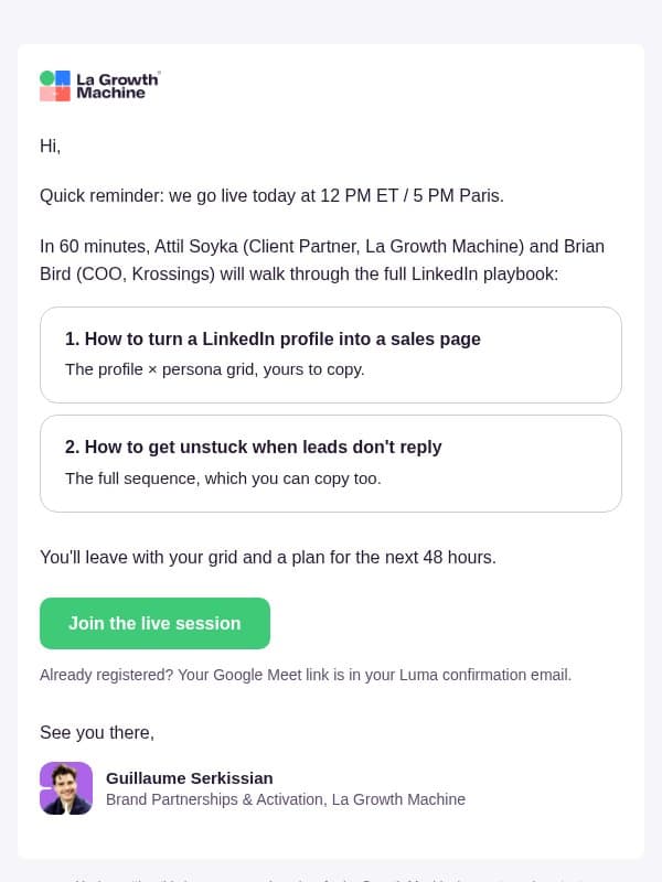 We're live in 3 hours email from LaGrowthMachine