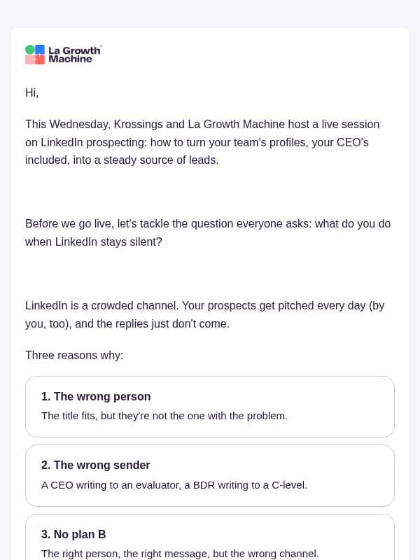 What to do when LinkedIn stays silent email from LaGrowthMachine