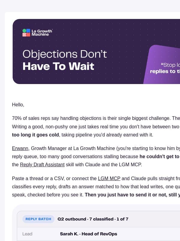 Objections are costing you pipeline email from LaGrowthMachine