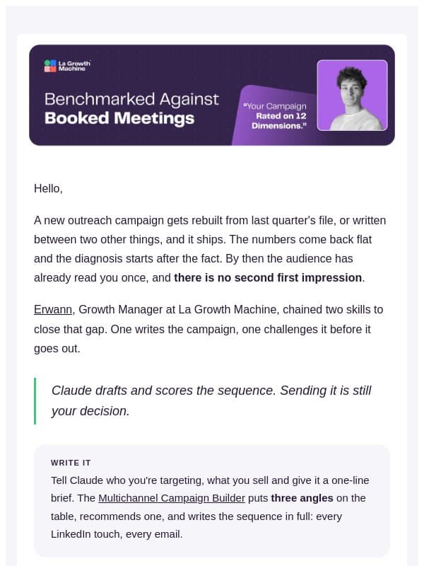 Score your campaign before you send email from LaGrowthMachine