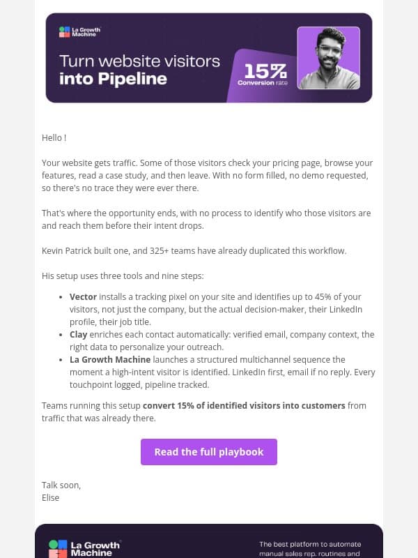 What happens to the 95% of visitors who leave your website without converting? email from LaGrowthMachine