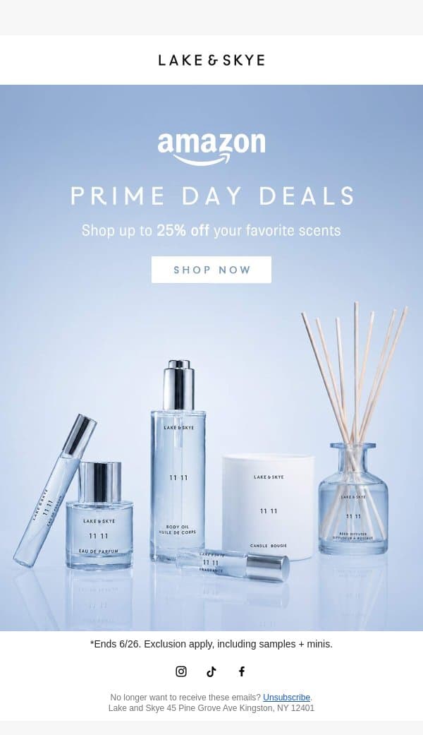 AMAZON PRIME DAY DEALS email from Lake & Skye screenshot
