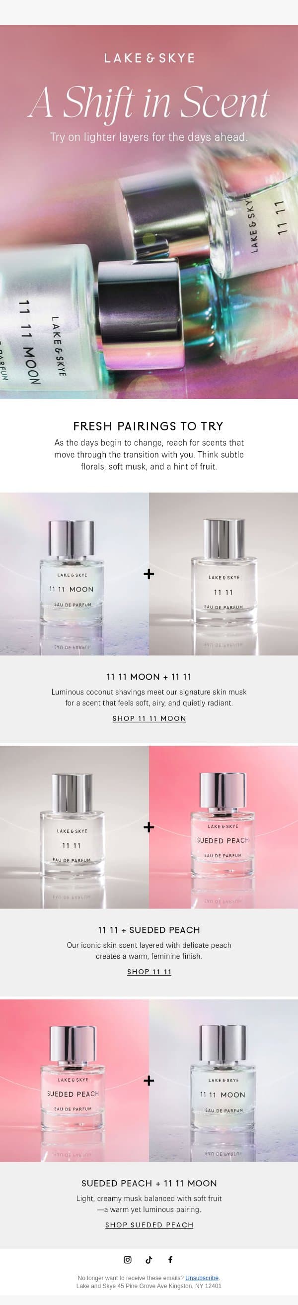 3 Scent Pairings We Love Right Now email from Lake & Skye screenshot