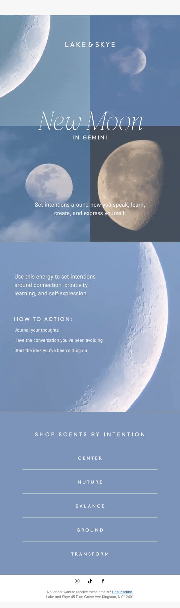 A Fresh Start for the Week Ahead email from Lake & Skye screenshot