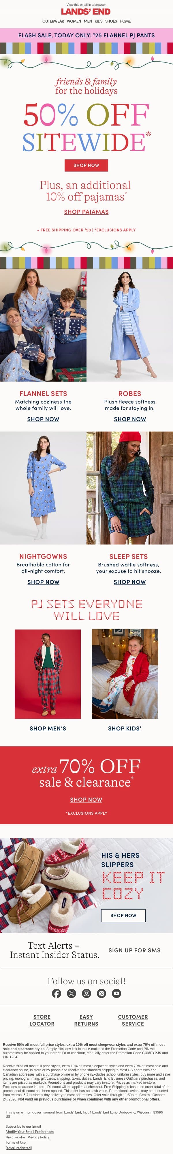 Ends SOON: $25 flannel PJ pants! email from Lands' End screenshot