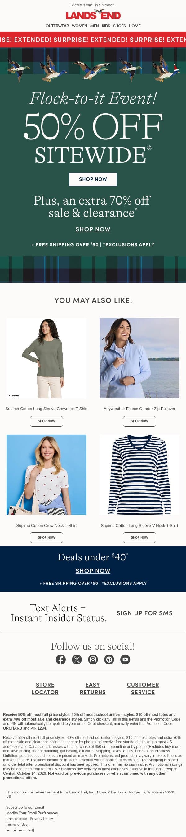 Surprise! 50% off is EXTENDED! email from Lands' End screenshot