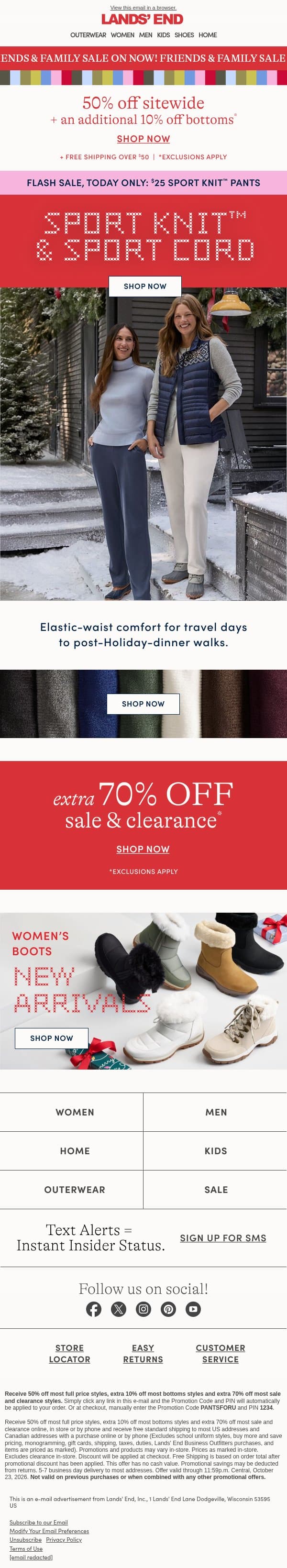 Today’s deal: 50% off + an extra 10% off bottoms email from Lands' End screenshot